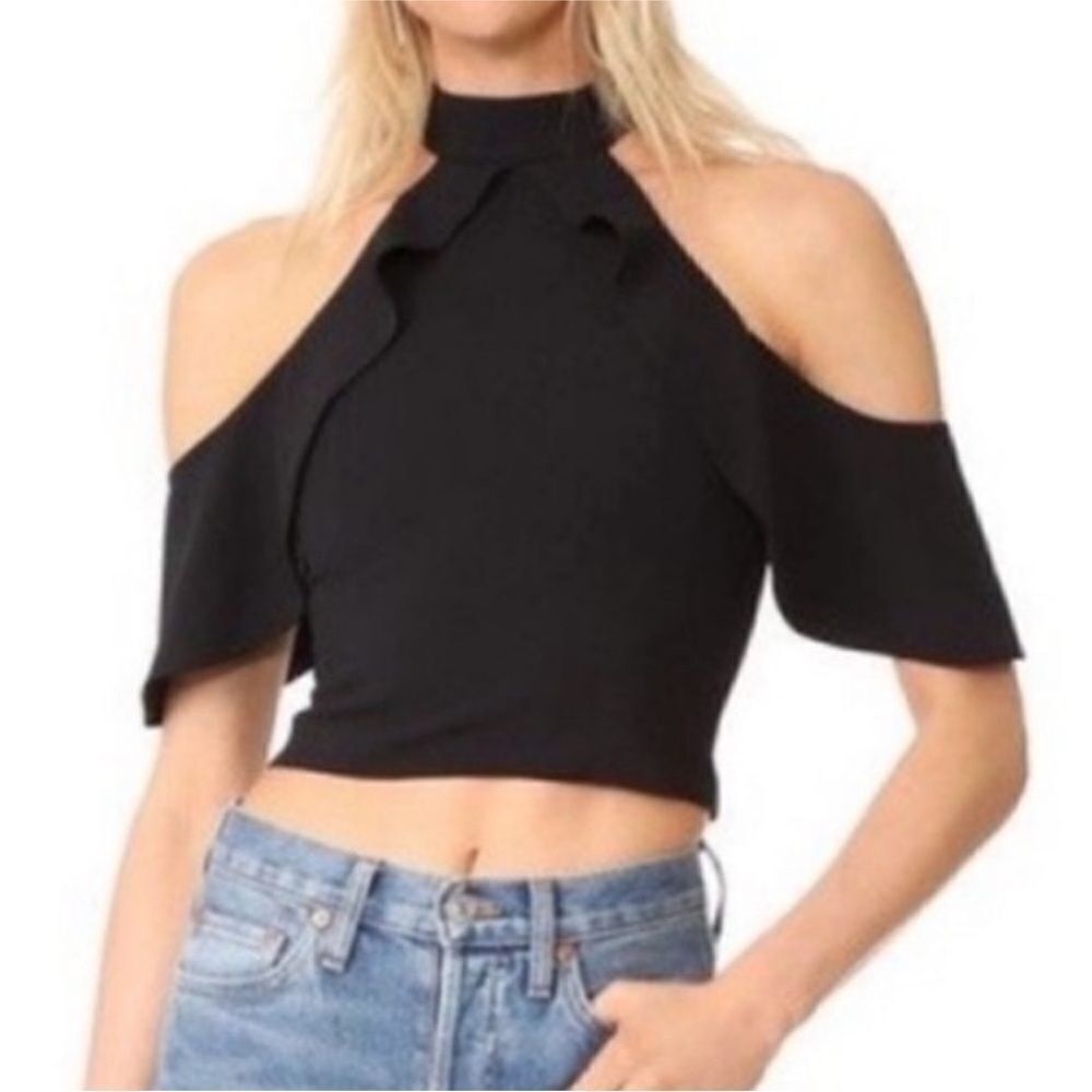 Alice + Olivia Black Cold Shoulder Crop Top, XS